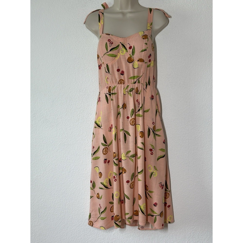 Y2K Womens Dress Size‎ Large Lemon Cherry Print Midi Sundress Milkmaid Smocked
